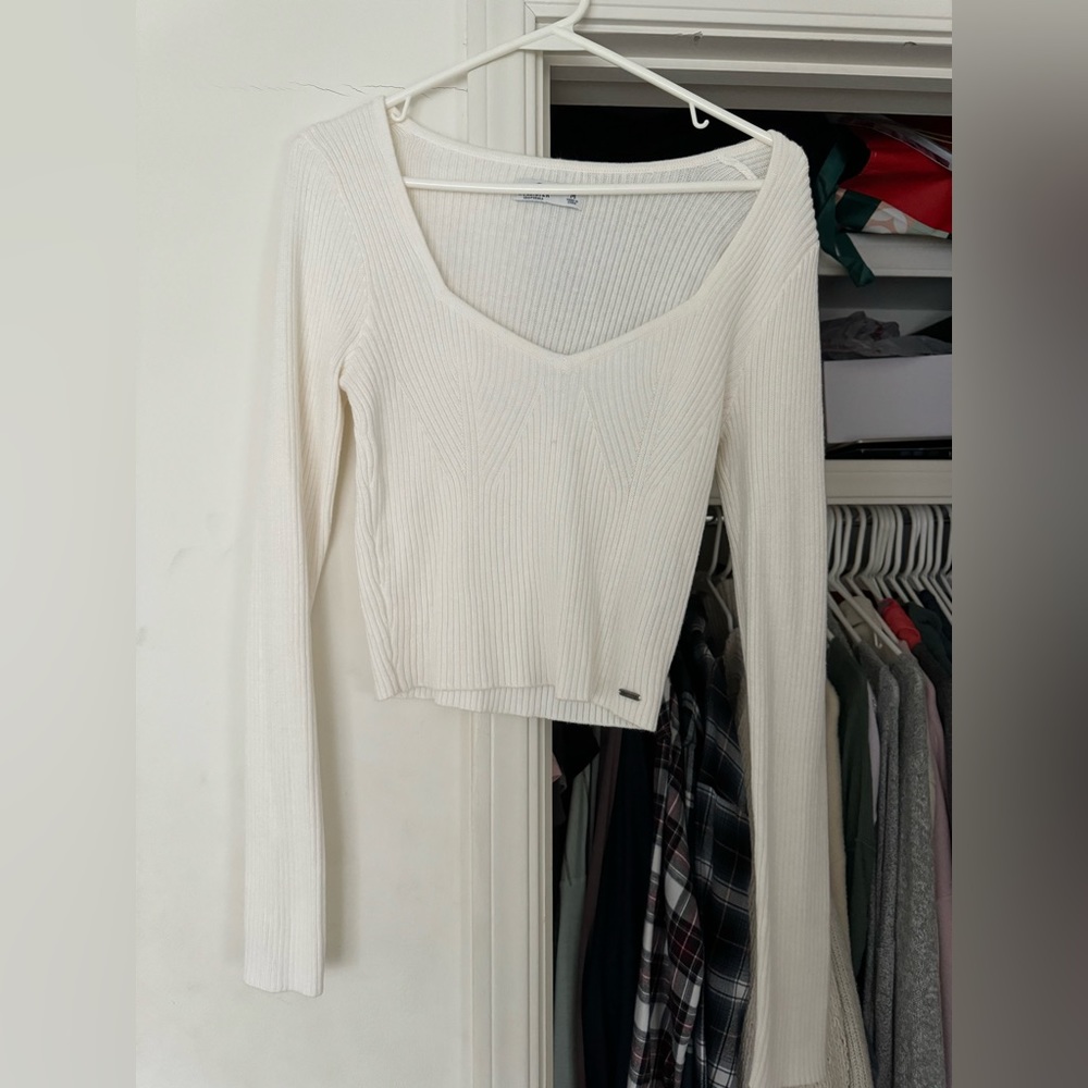 Hollister crop white sweater top